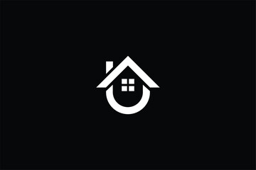 house, window and chimney on the roof on black background, home or house with chimney real estate, building, property elegant Monogram Premium Business logo