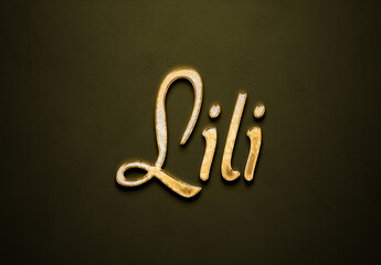 Old gold text effect of Indonesian name Lili with 3D glossy style Mockup.