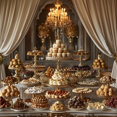 A Lavish Dessert Spread in a Gilded Setting