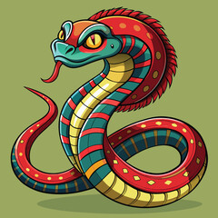 Obraz premium vector illustration of cute snake with red ribbon