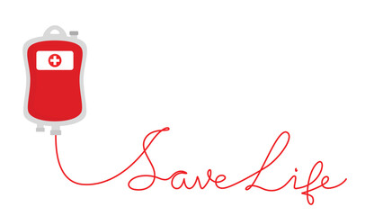 Blood transfusion shaped save life word for blood donation campaign