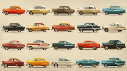 Diverse car silhouettes colorful vector illustrations for posters, banners, and ads
