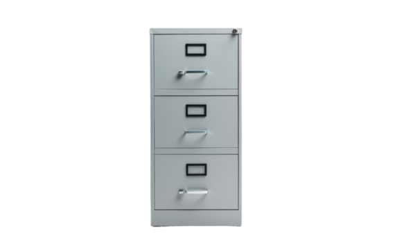 Metal file cabinet with locks isolated on transparent background