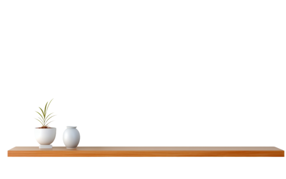 Minimalist floating shelf isolated on transparent background