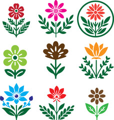 Flowers and plant vector illustration set silhouette logo art