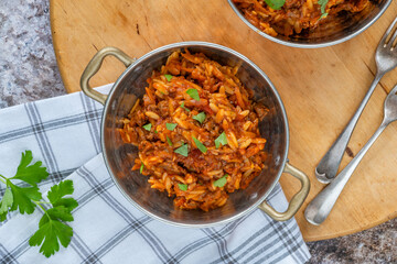 Orzo pasta bolognese with meatless quorn mince
