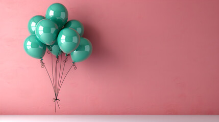 Teal Balloons on Pink Background, Festive Celebration