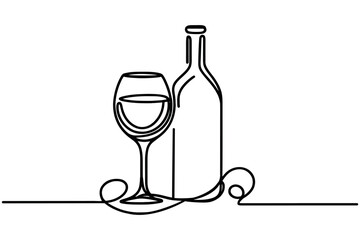 wine glass, one line drawing continuous minimalism vector illustration.