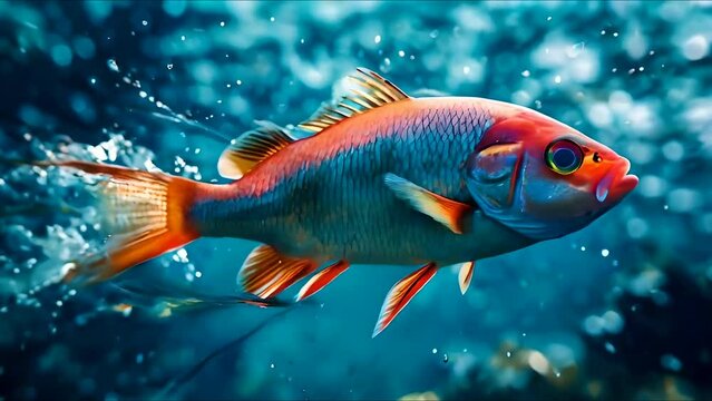 fishes jumping and clean water flow splashes