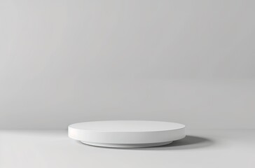 Empty podium or pedestal display on white background with cylinder stand concept. Blank product shelf standing backdrop. 3D rendering model