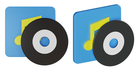 3d icon of music album, radio 3d set, transparent background