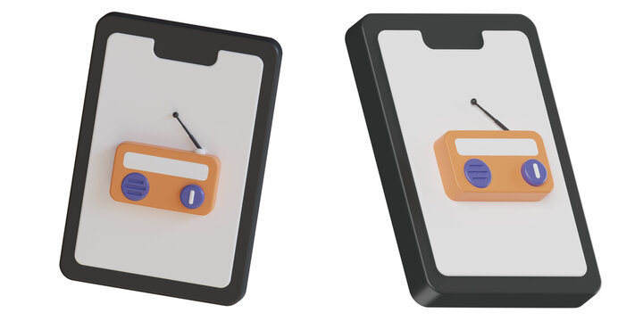 3d icon of phone radio, radio 3d set, transparent background