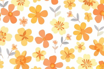 seamless watercolor floral pattern with vibrant orange and yellow flowers on light background