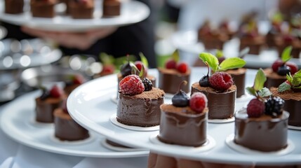 Dessert being served on compostable plates featuring a decadent chocolate avocado mousse made with fairtrade ingredients.