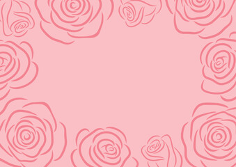 pink outline roses background, roses blossom frame vector illustration, template for banner, invitation,greeting card