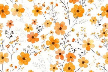 Obraz premium seamless pattern of watercolor orange and yellow flowers on a soft light background