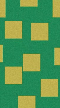 Abstract texture yellow squares on green background, vertical stop motion animation, grainy noise texture