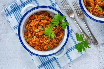 Orzo pasta bolognese with meatless quorn mince