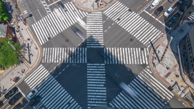 Time lapse Video Top View of Ginza crossing at the time of termination. Many people and cars are passing through Tokyo. Crosswalk. Intersection in Tokyo,Japan	