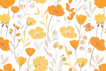 Obraz premium seamless design of watercolor orange and yellow flowers on a light floral background