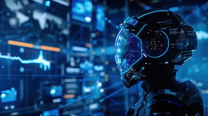 A futuristic digital helmet