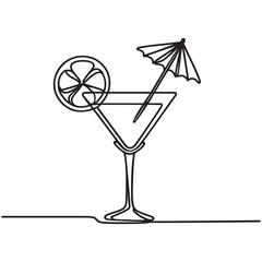 Cocktail drawn in line art style,continuous one line drawing,vector