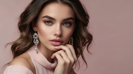 Fototapeta premium photo of beautiful model on pink background