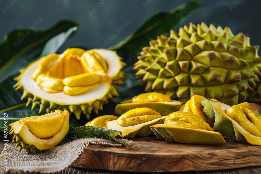 Canvas Prints Fresh ripe jackfruit on cutting board Sweet segment ready to eat Tropical fruit