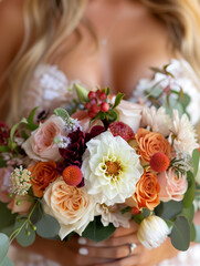 bride holding bouquet of flowers