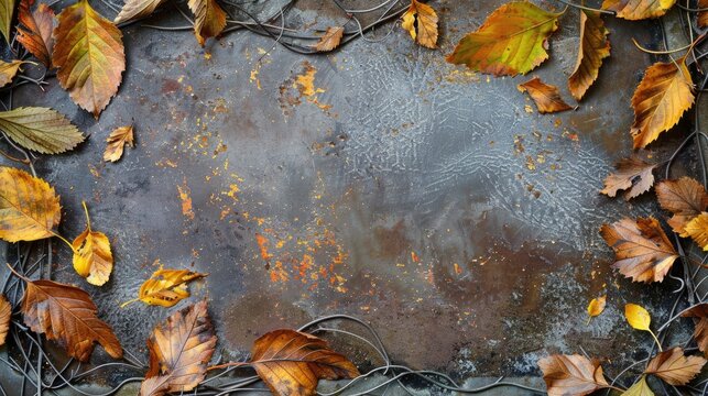 Fall Foliage on Rustic Surface with Space for Text
