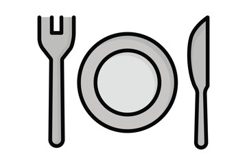 Plate icon. plate with cutlery and dinner knife. icon related to food. colored outline icon style. food elements vector illustration