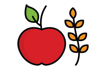 Nutrition icon. apple with wheat. icon related to track. colored outline icon style. nutrition elements vector illustration