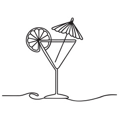 Cocktail drawn in line art style,continuous one line drawing,vector