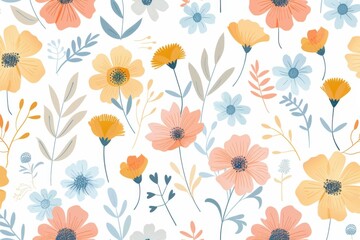 light background with elegant pattern of orange and yellow watercolor flowers