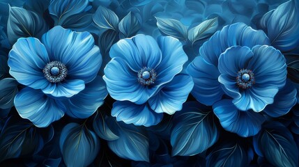 Blue Flowers with a Soft Focus, Artistic Floral Painting, Beautiful Canvas Print, Beauti