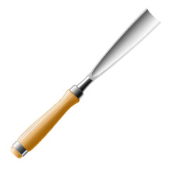 Chisel, carpentry hand tools for woodworking and wood carving. Stand for working with wood. Chisel with wooden handle isolated on transparent background. Realistic 3d Vector illustration.