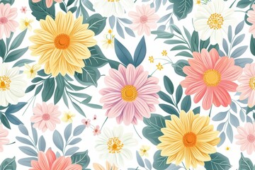 Obraz premium seamless floral pattern with watercolor orange and yellow flowers on light background