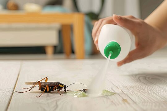 Spraying Insect Killer on Cockroach