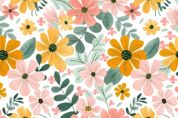 Obraz premium seamless design of watercolor orange and yellow flowers on a light background