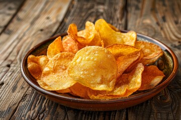 Fried tapioca chips on wooden plate