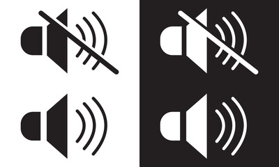 Speaker audio icon set. Volume voice control on off mute symbol. Flat application interface sound sign button. Vector illustration image. Isolated on white and black background. EPS 10