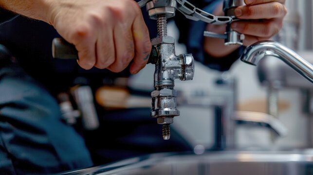 A plumber is working on a clogged drain. Home insurance to repair water leaks and other emergencies. Plumbing concepts and troubleshooting