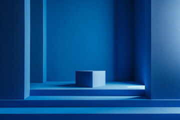 Fototapeta premium Blue Minimalist Abstract Stage with Cube