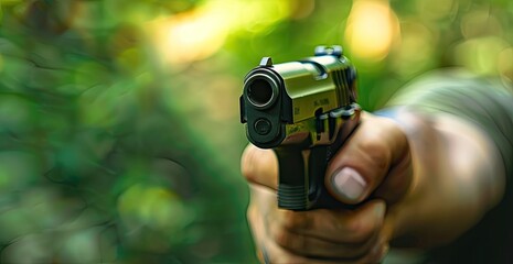 Person Pointing a Pistol Outdoors