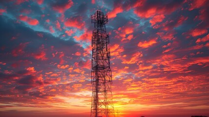 Naklejka premium high-voltage power lines at sunset,high voltage electric transmission tower