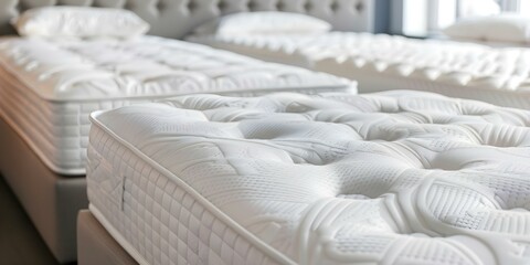 Fototapeta premium Different mattresses cater to various sleep preferences and comfort needs. Concept Mattress Types, Sleep Preferences, Comfort Needs