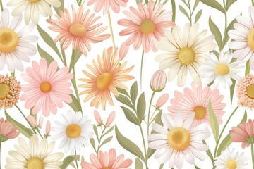 Obraz premium beautiful seamless pattern of orange and yellow watercolor flowers on light background