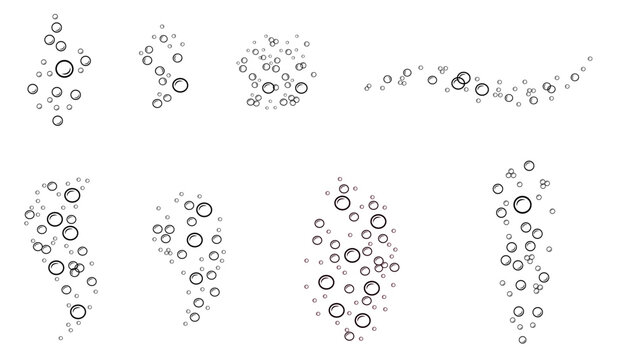 Soap bubbles in doodle style. Vector illustration of carbonated elements. Linear illustration of foam of various shapes