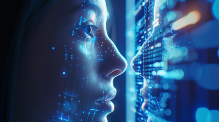 a person looking at a digitized and virutal version of self