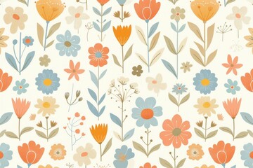 light background with elegant seamless floral pattern of orange and yellow watercolor flowers